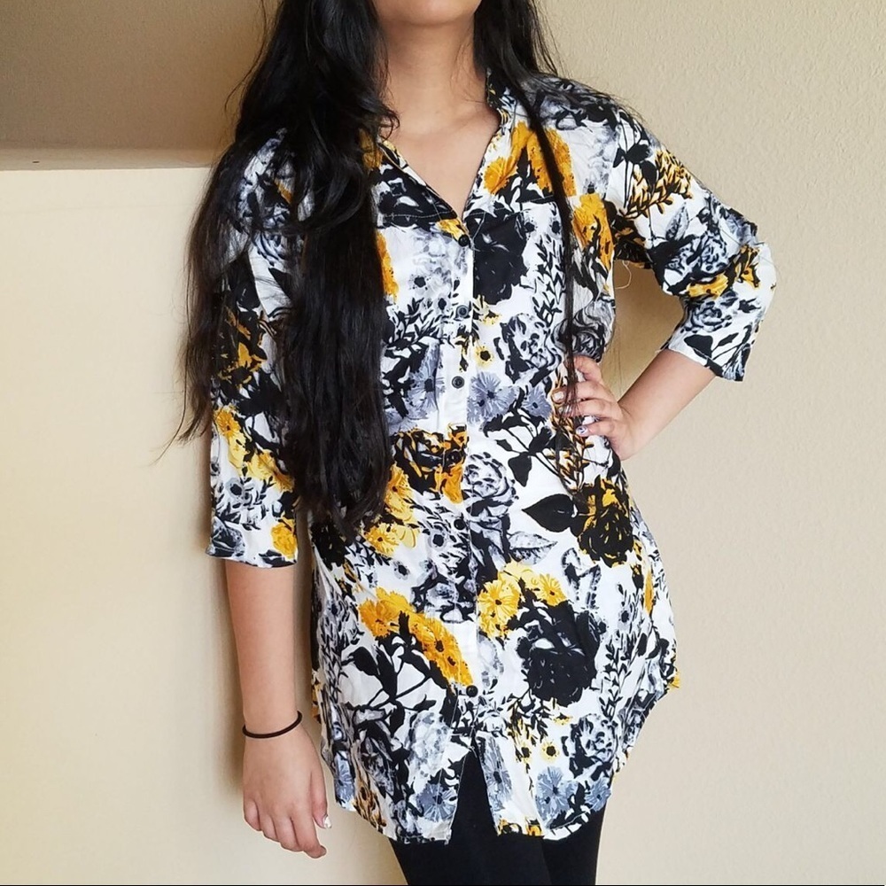 Bohemian Indian Floral Print Long Tunic Blouse - Picture 8 of 8
